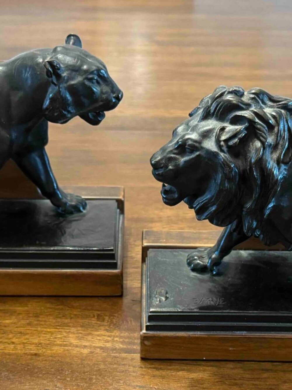 RARE ANTIQUE - Lion & Tiger Bronze Sculptures by Antoine-Louis Barye (SET)